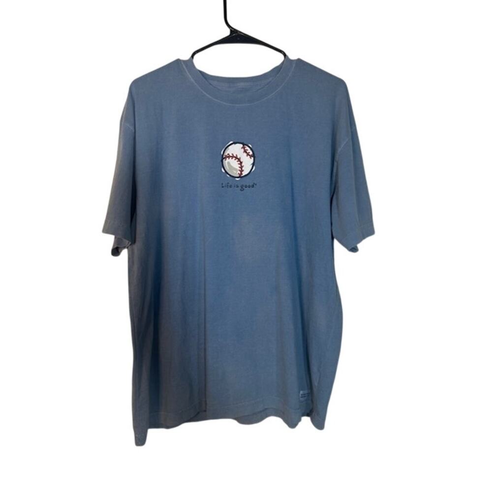 Life is Good Blue Baseball Graphic Lightweight T-Shirt Men Sz L